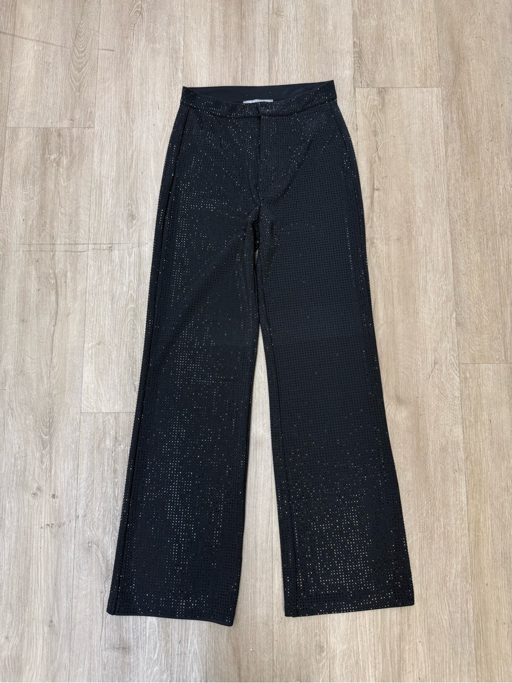 Black Wide Leg Rhinestone Studded Pants Sz S